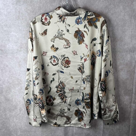 Women's Charlie B Printed Satin Long Sleeve Button Up Shirt Large - Picture 4 of 8